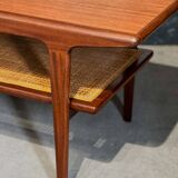 Teak Coffee table by with a rattan rack