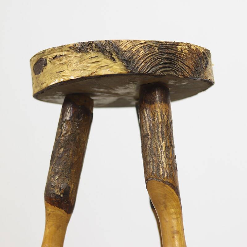 Ancienne table d'appoint en hêtre Wabi Sabi