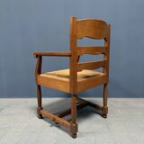 Set of two Dutch oak armchairs with rush seats