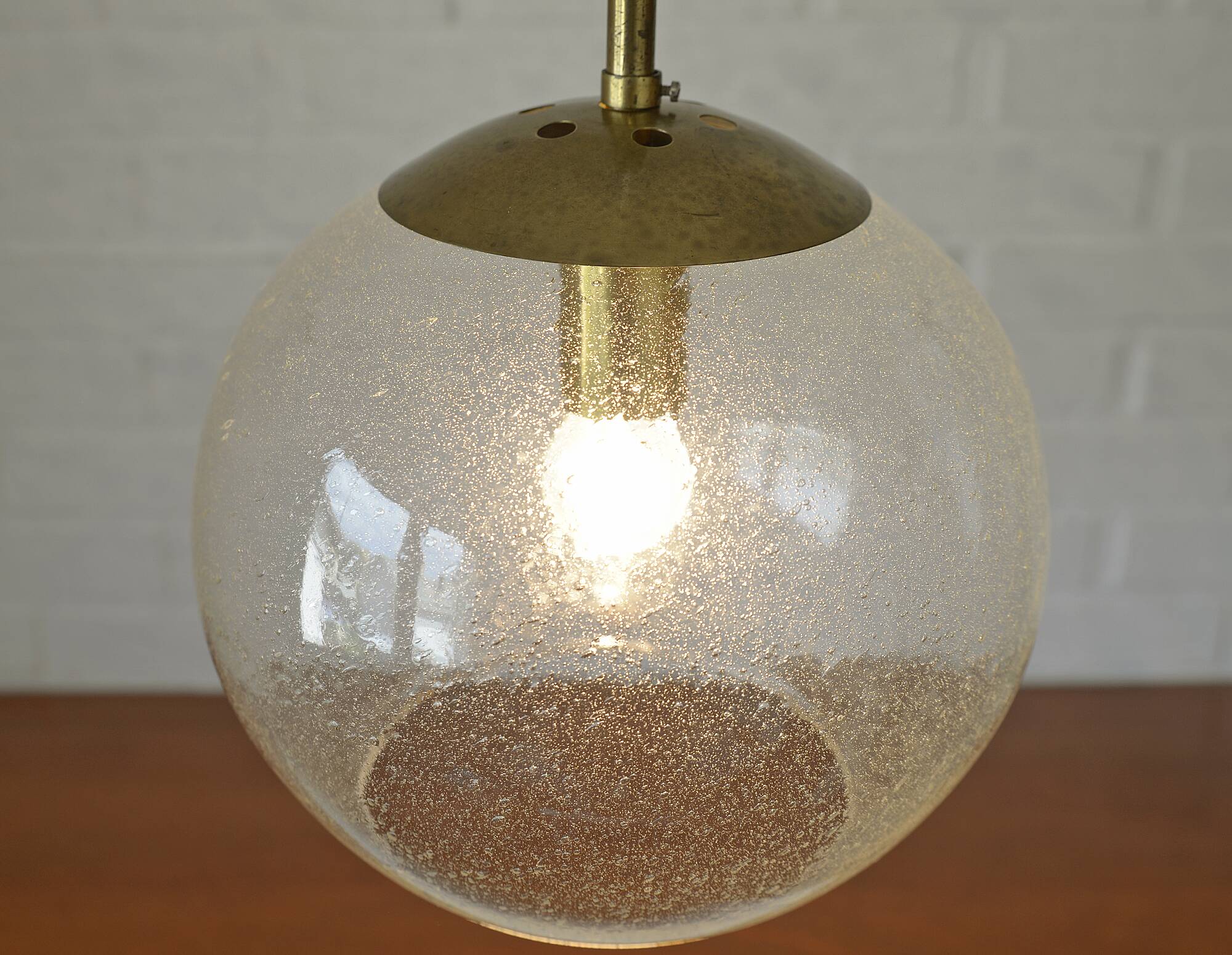 Vintage brass and bubble glass pendant lamp mid century modern hanging lamp