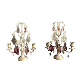 Paires de girandoles 2 feux à pampille en cristal, 1920