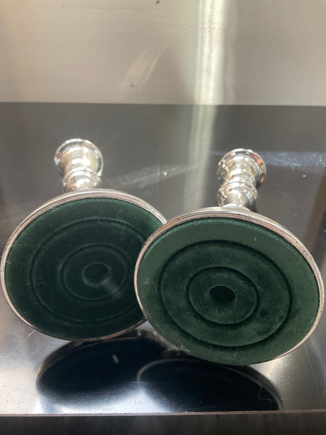Pair of vintage candle holders torches in silver metal