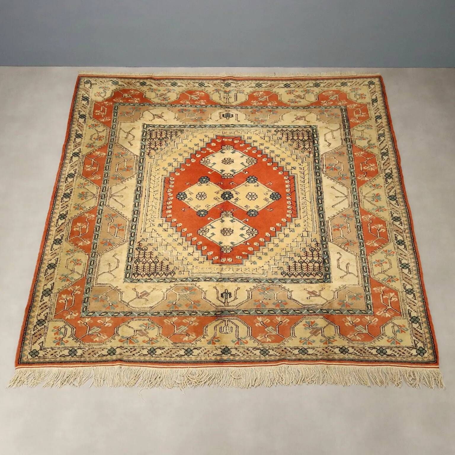 Antique Kars rug made of cotton and wool, hand-knotted, 102 x 100 in.