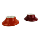 2 space age egg cups in orange and red ceramic, 70s