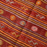 4x7 Red Orange Striped Handmade Wool Kilim Rug