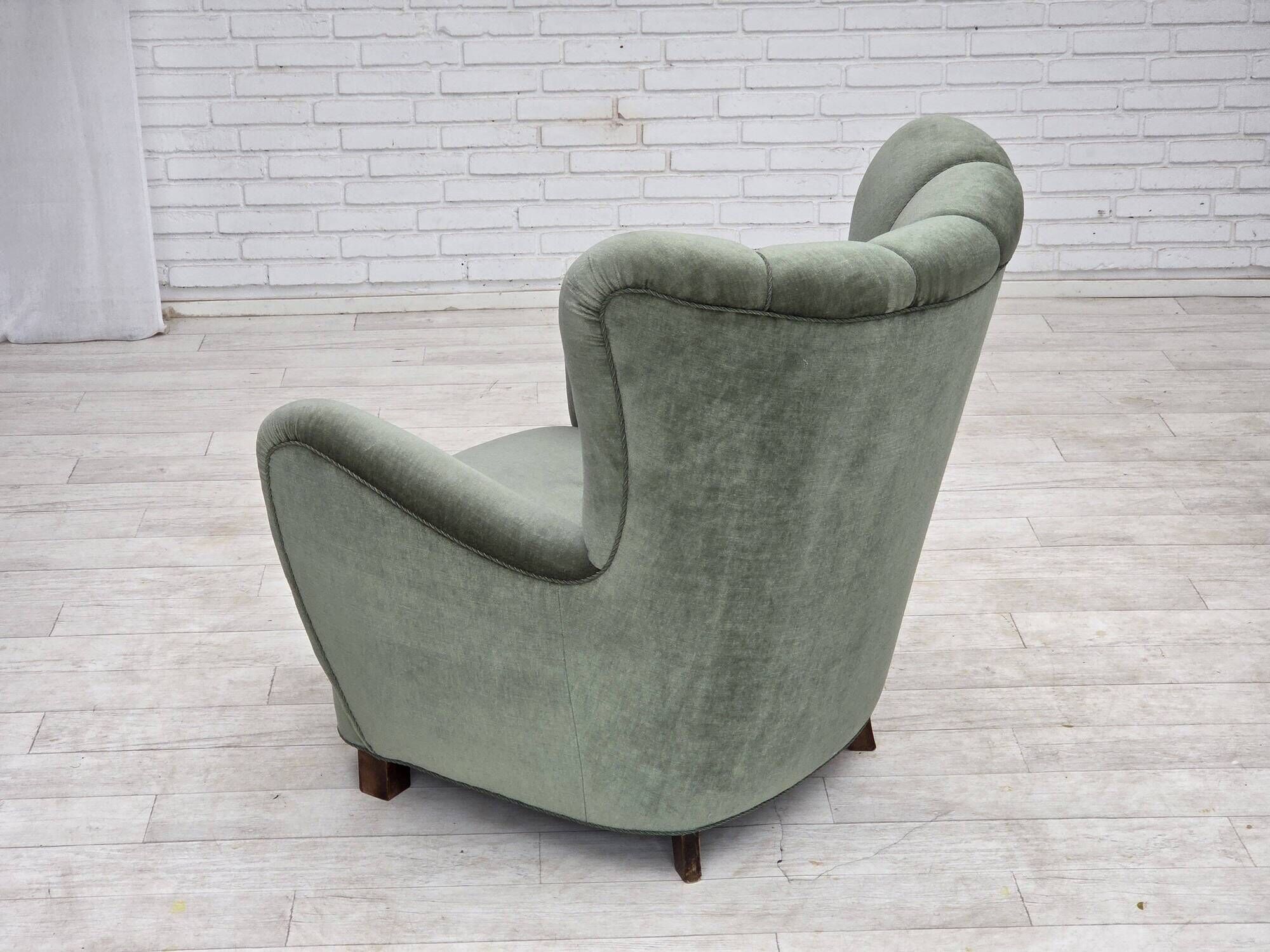 1960s, Danish highback relax chair, furniture velour, ash wood.