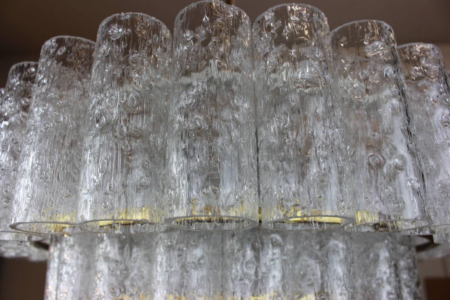 Lustre à tubes en verre glace Murano par Doria, Allemagne, années 1960