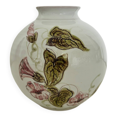 Vase boule décor floral signé