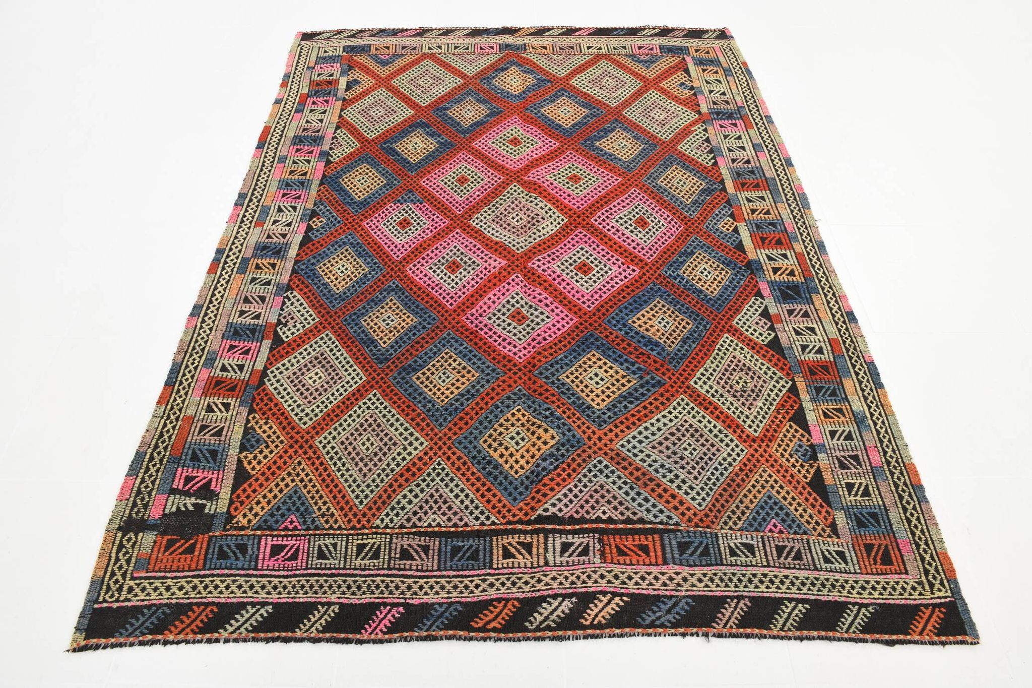 5x7 Pink & Blue Handmade Kilim Rug, 167x226Cm