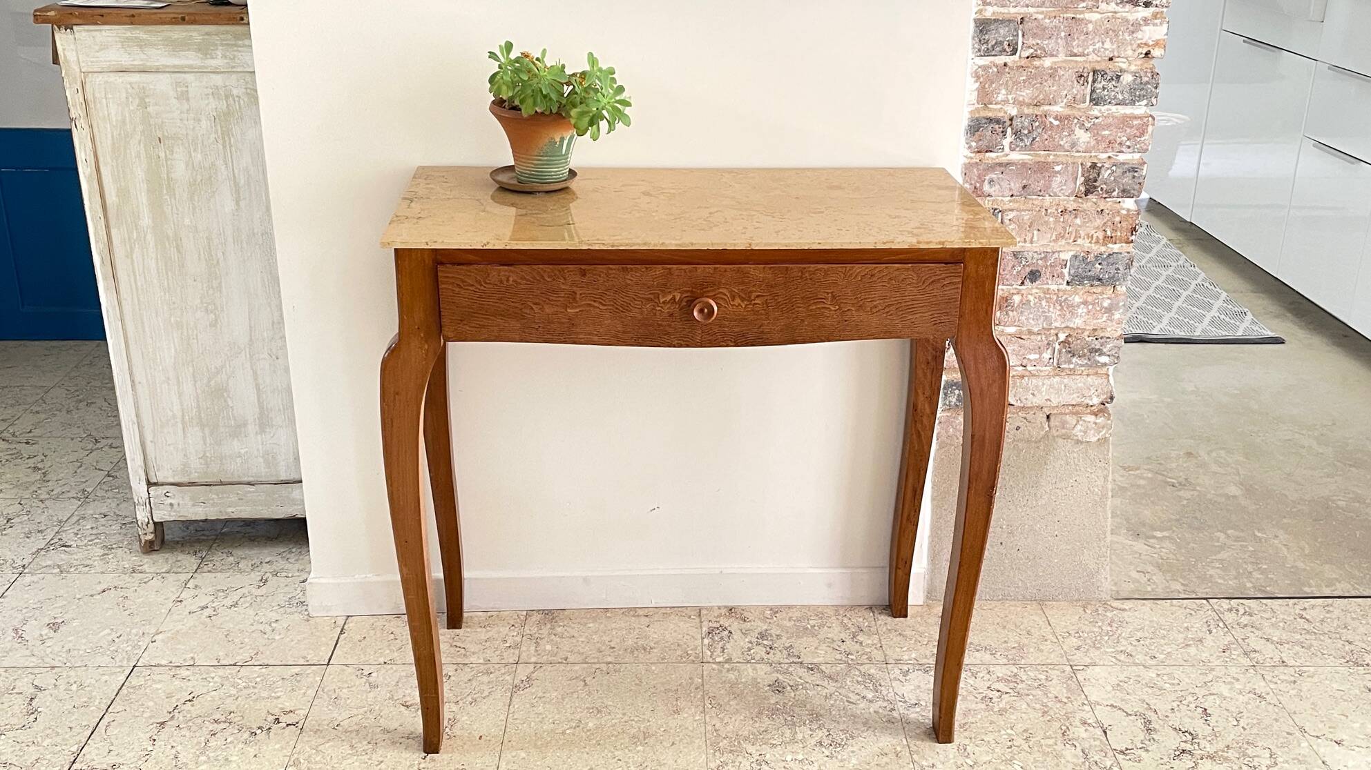 Vintage wood and marble console desk