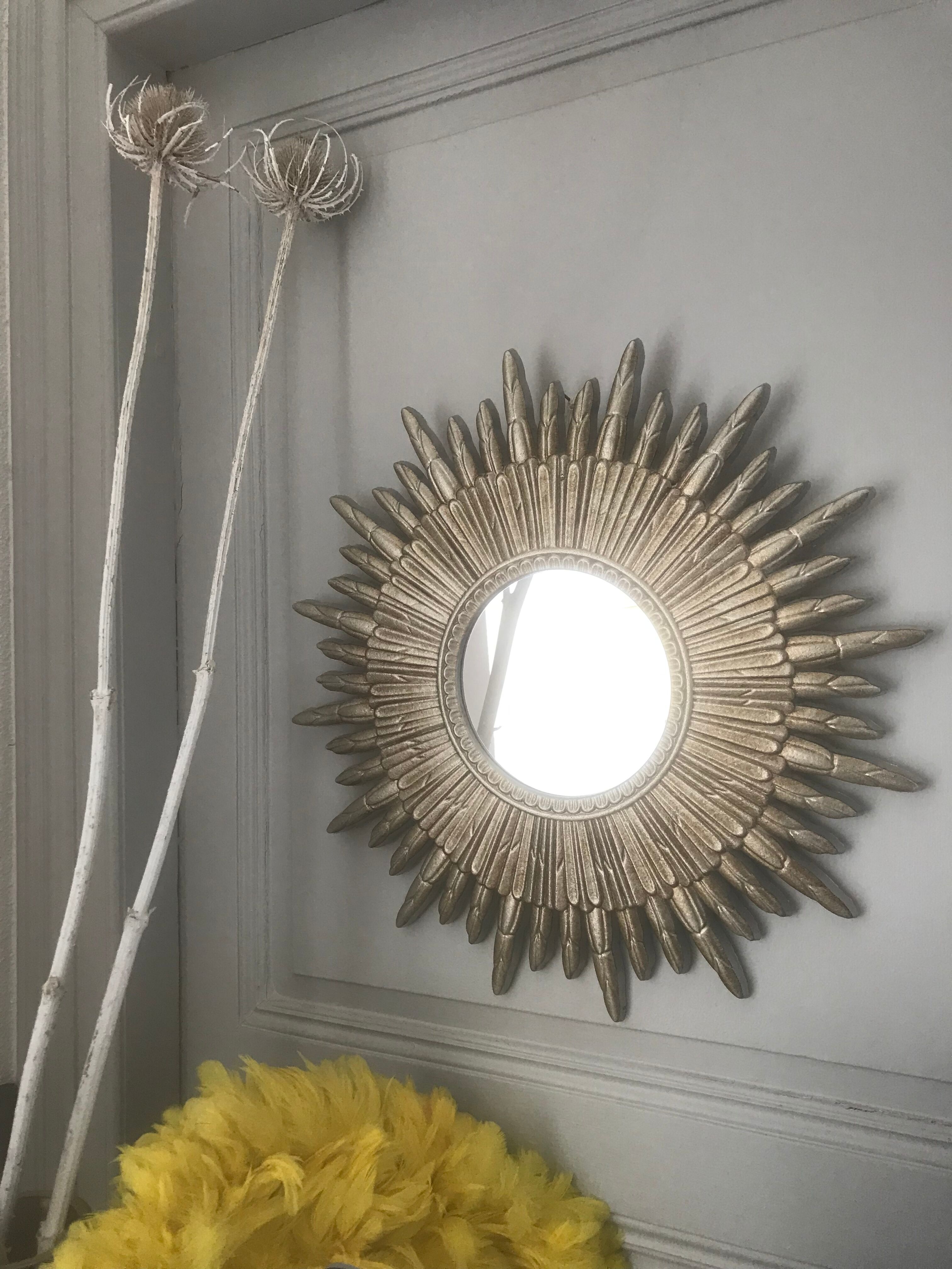 Vintage silver wood sun mirror