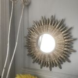 Vintage silver wood sun mirror