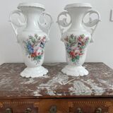 Pair of large 19th century church vases in painted white Paris porcelain