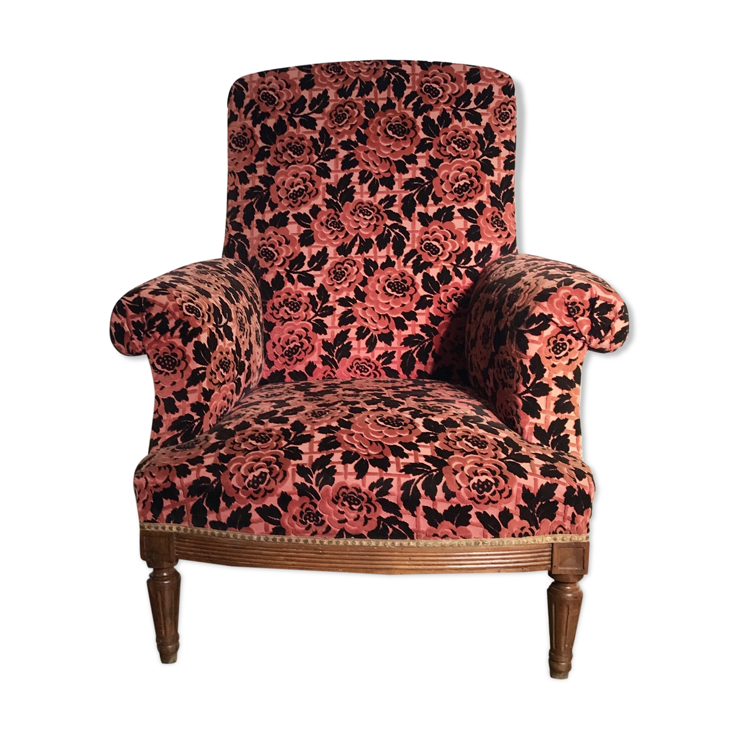 Vintage English flower velvet armchair