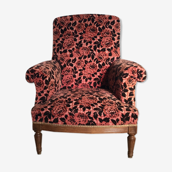 Fauteuil anglais vintage en velours à fleurs