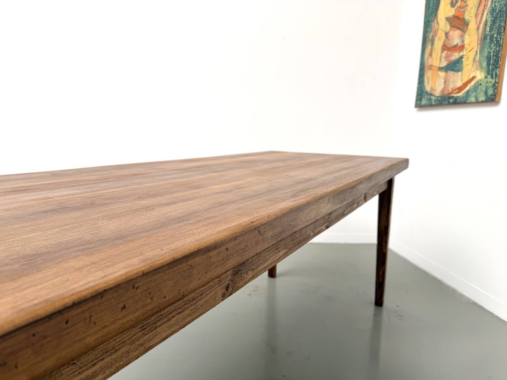 Beech farmhouse table, tapered legs, France, 1970s