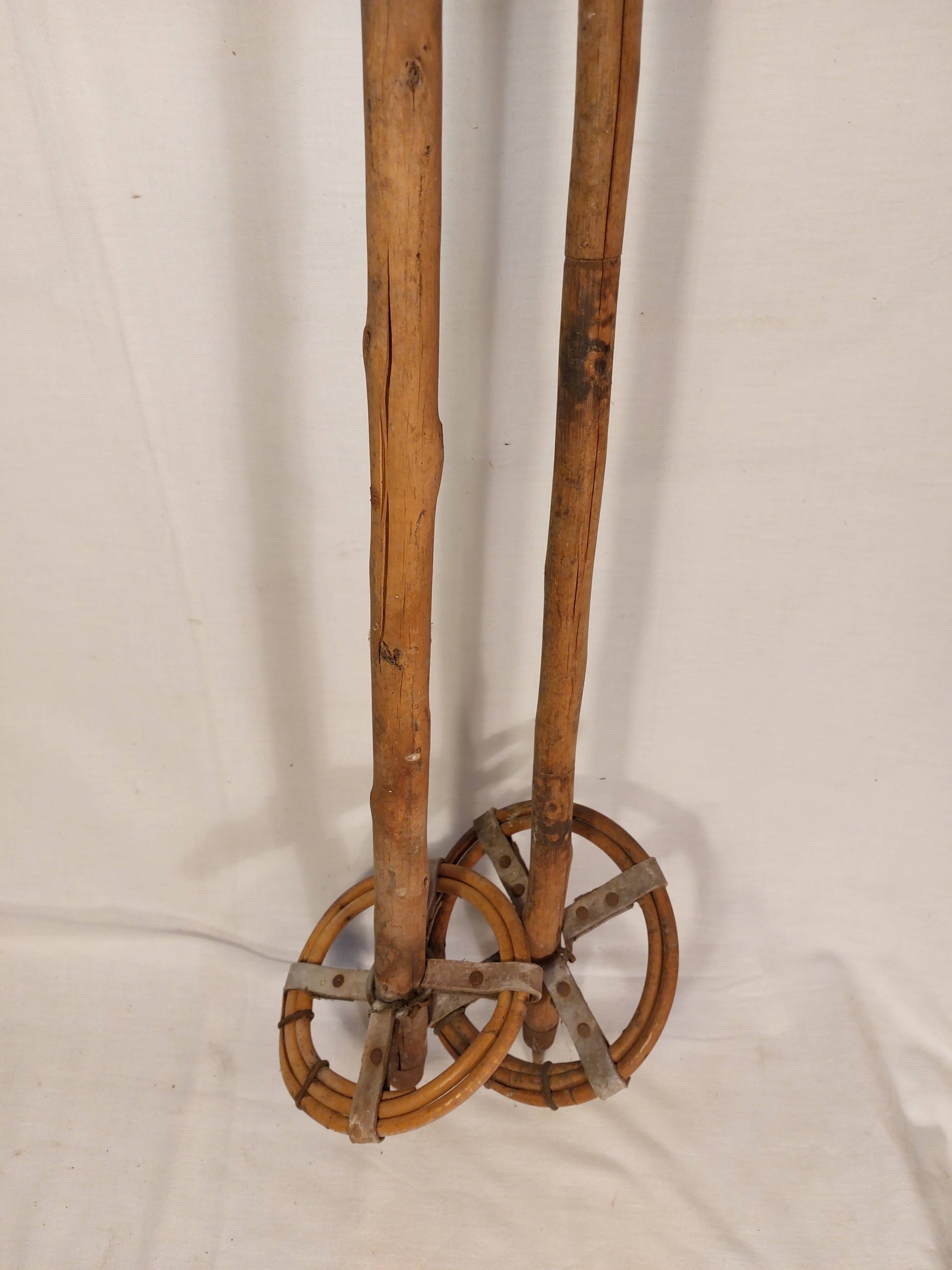 Old wooden and rattan ski poles
