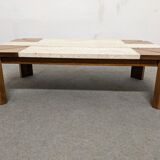 Elm and travertine coffee table from the 70s/80s