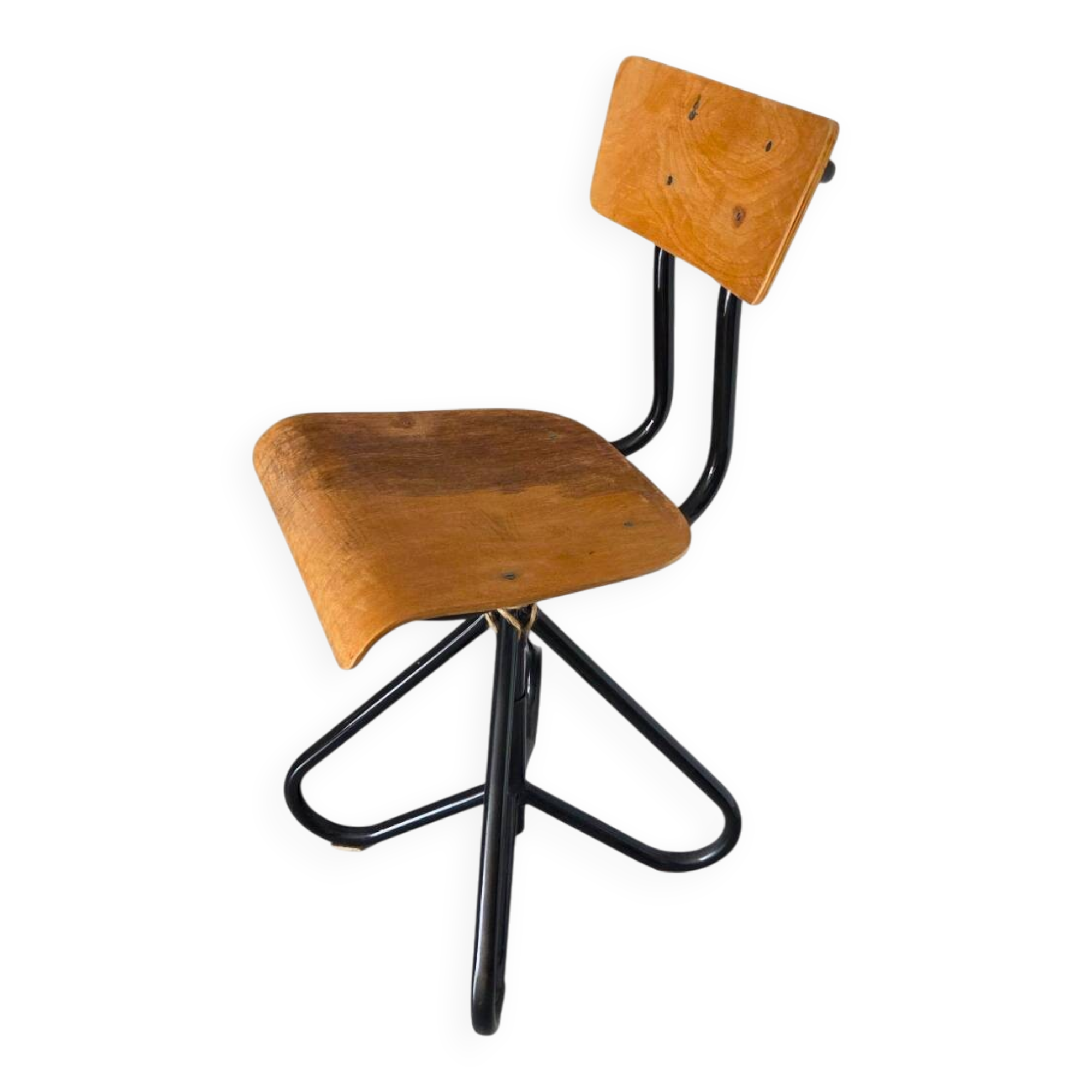 Vintage wooden and metal swivel workshop chair - Restoration project