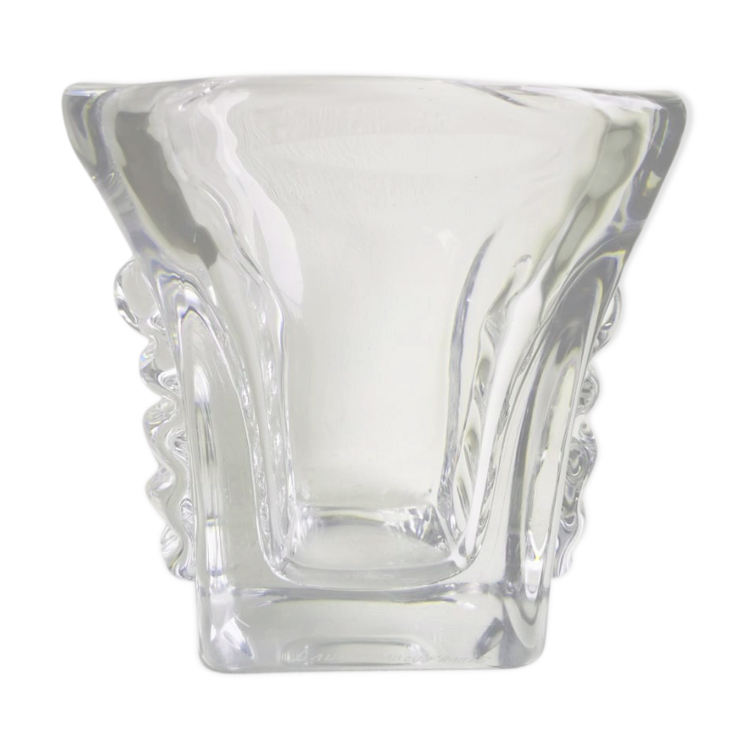 Square vase with crystal handles, circa 1960 Daum Nancy  France