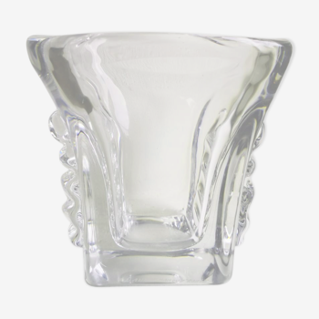 Vase carré à anses en cristal, vers 1960 Daum Nancy  France