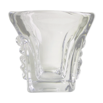 Vase carré à anses en cristal, vers 1960 Daum Nancy  France