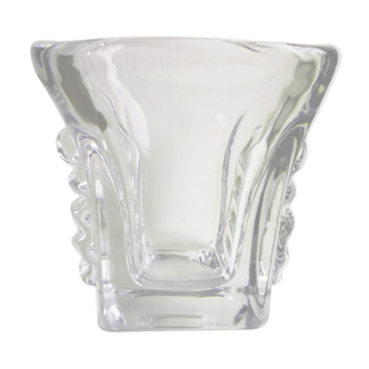 Square vase with crystal handles, circa 1960 Daum Nancy  France