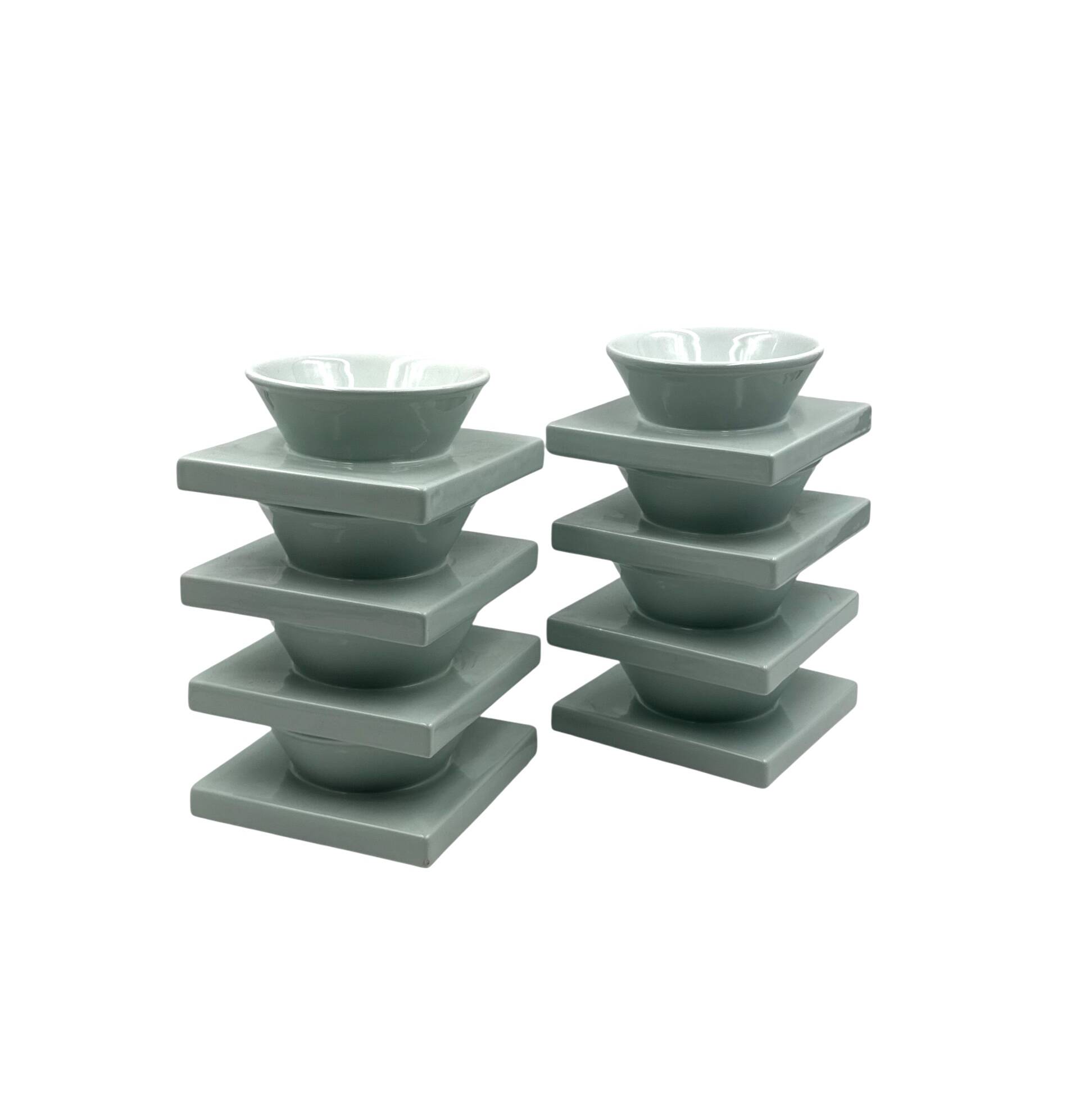 Set of 9 ceramic light blue ceramic bowls, I + I Italy, 1970s