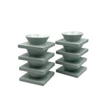 Set of 9 ceramic light blue ceramic bowls, I + I Italy, 1970s