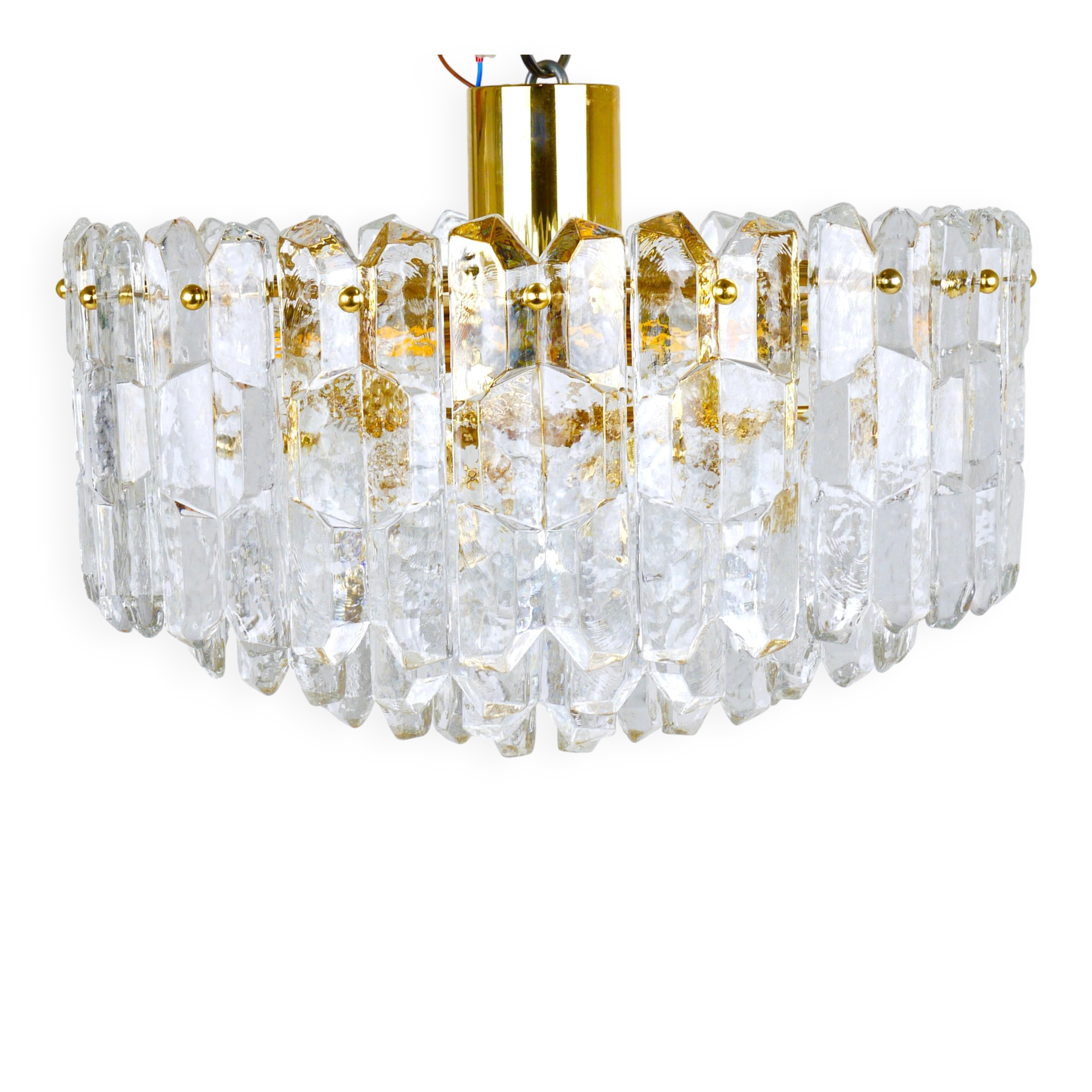 Large ceiling chandelier in gilded brass and glass Palazzo J.T. Kalmar, 1950s