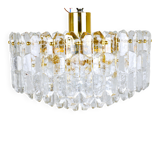 Large ceiling chandelier in gilded brass and glass Palazzo J.T. Kalmar, 1950s