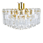 Large ceiling chandelier in gilded brass and glass Palazzo J.T. Kalmar, 1950s