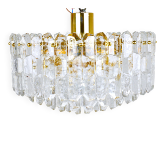 Large ceiling chandelier in gilded brass and glass Palazzo J.T. Kalmar, 1950s