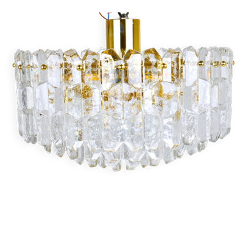 Large ceiling chandelier in gilded brass and glass Palazzo J.T. Kalmar, 1950s