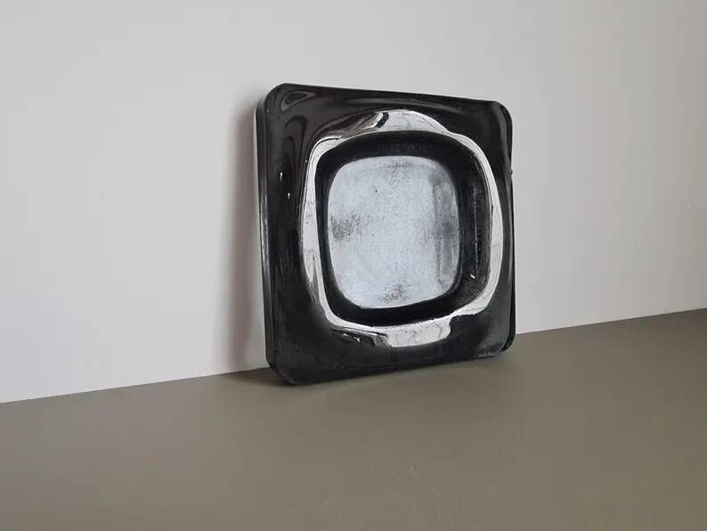 Smoked glass ashtray from the 70s - Square MCM catchall