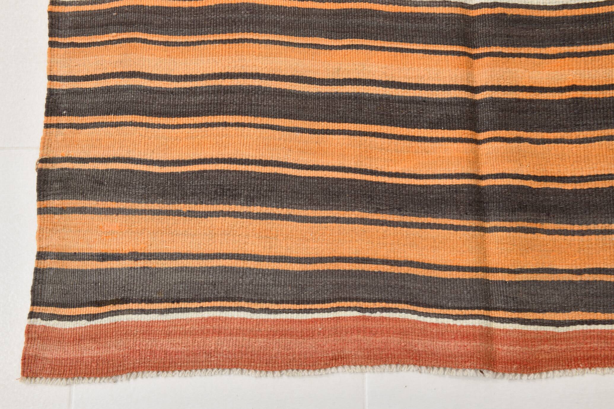 4x7 Kilim Terracotta Red & Orange Striped Turkish Vintage Kilim Rug