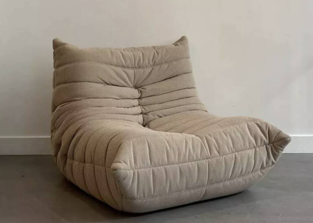 Beige velvet Togo armchair by Michel Ducaroy
