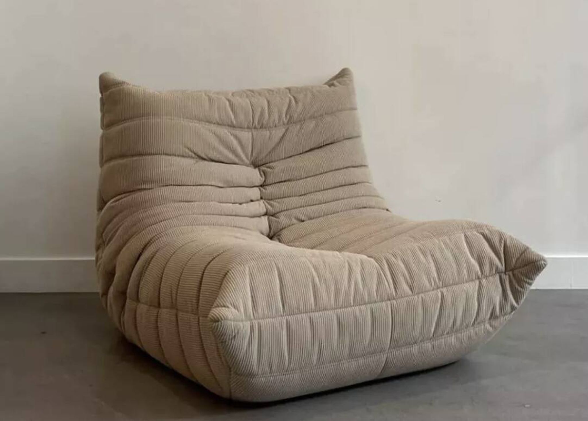 Beige velvet Togo armchair by Michel Ducaroy