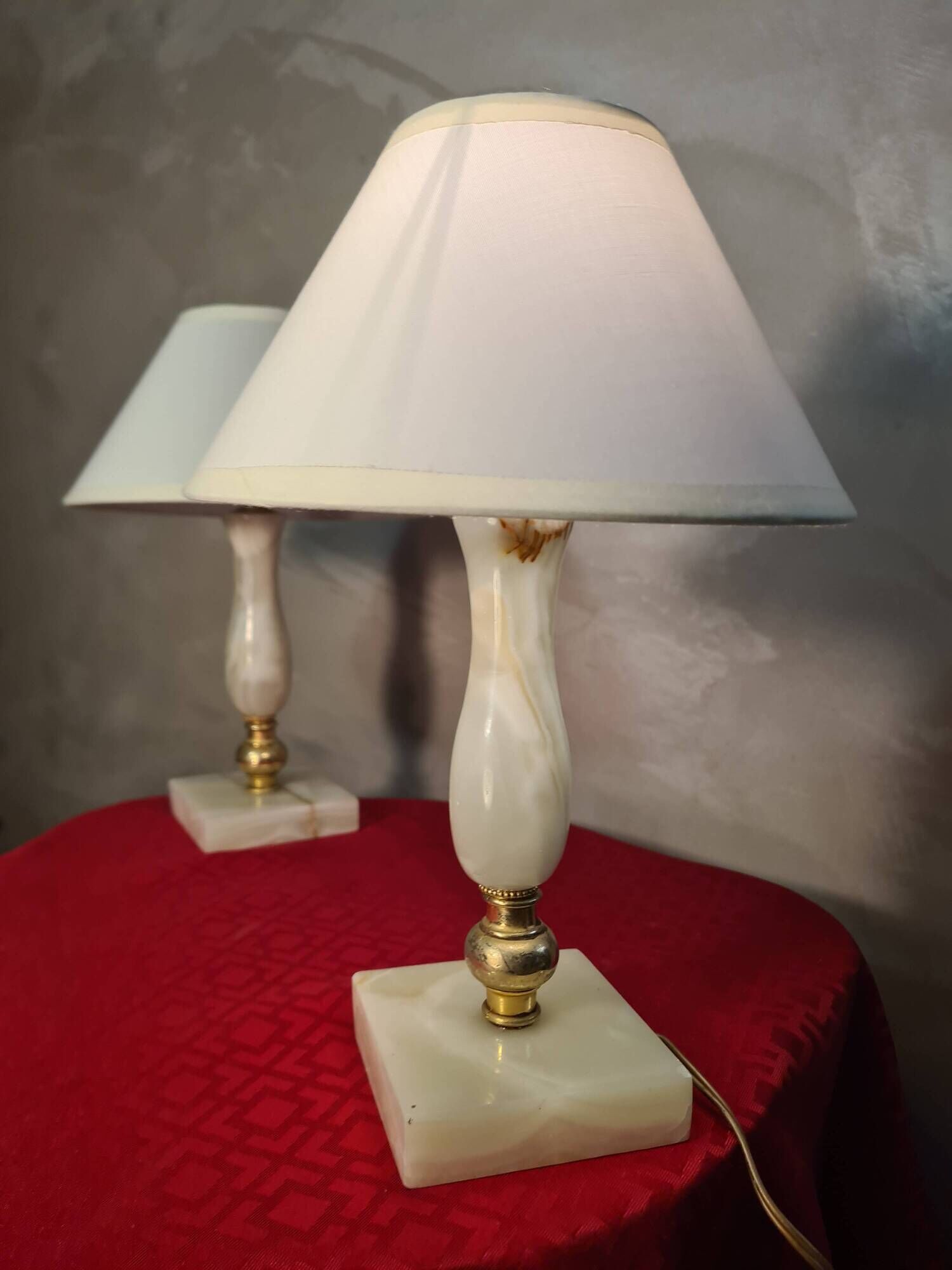 pair of onyx marble lamps, bedside, table, 1960s-70s, new electrical fittings 30x20