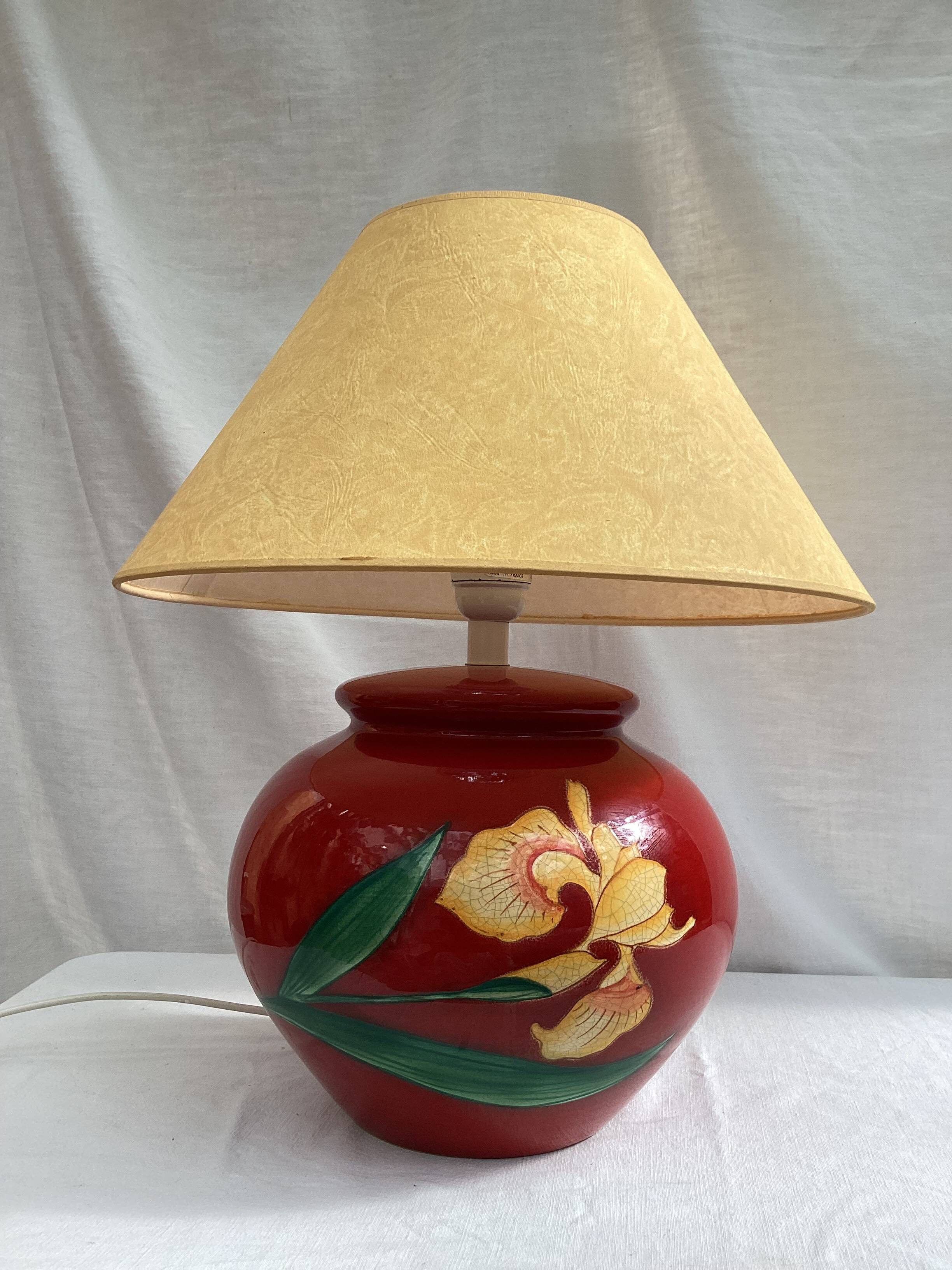 Ceramic table lamp signed hand painted dimensions: height -44cm- diameter -24cm-