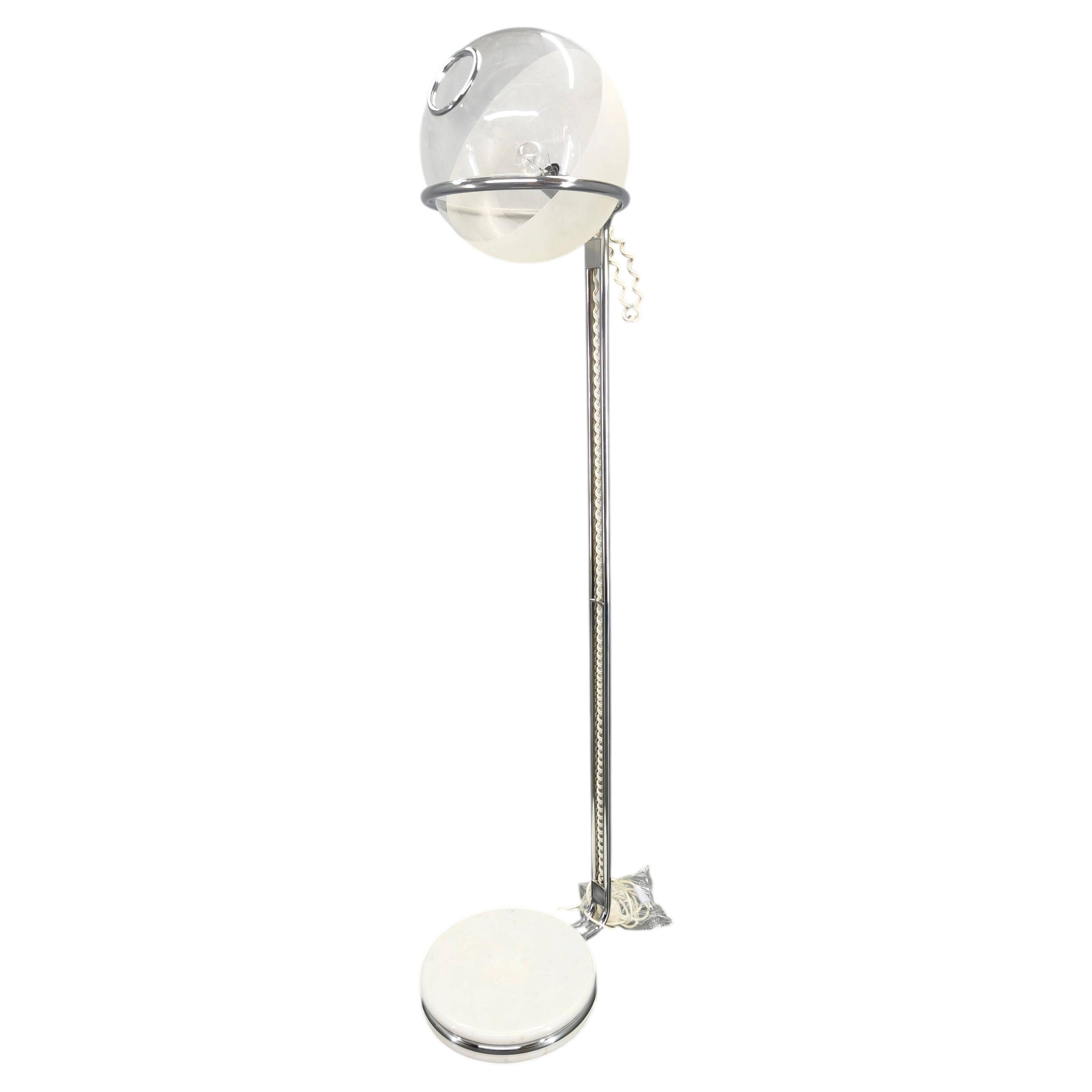 Italian Chrome Floor Lamp Glass Globe, Lenci Style, 1970s