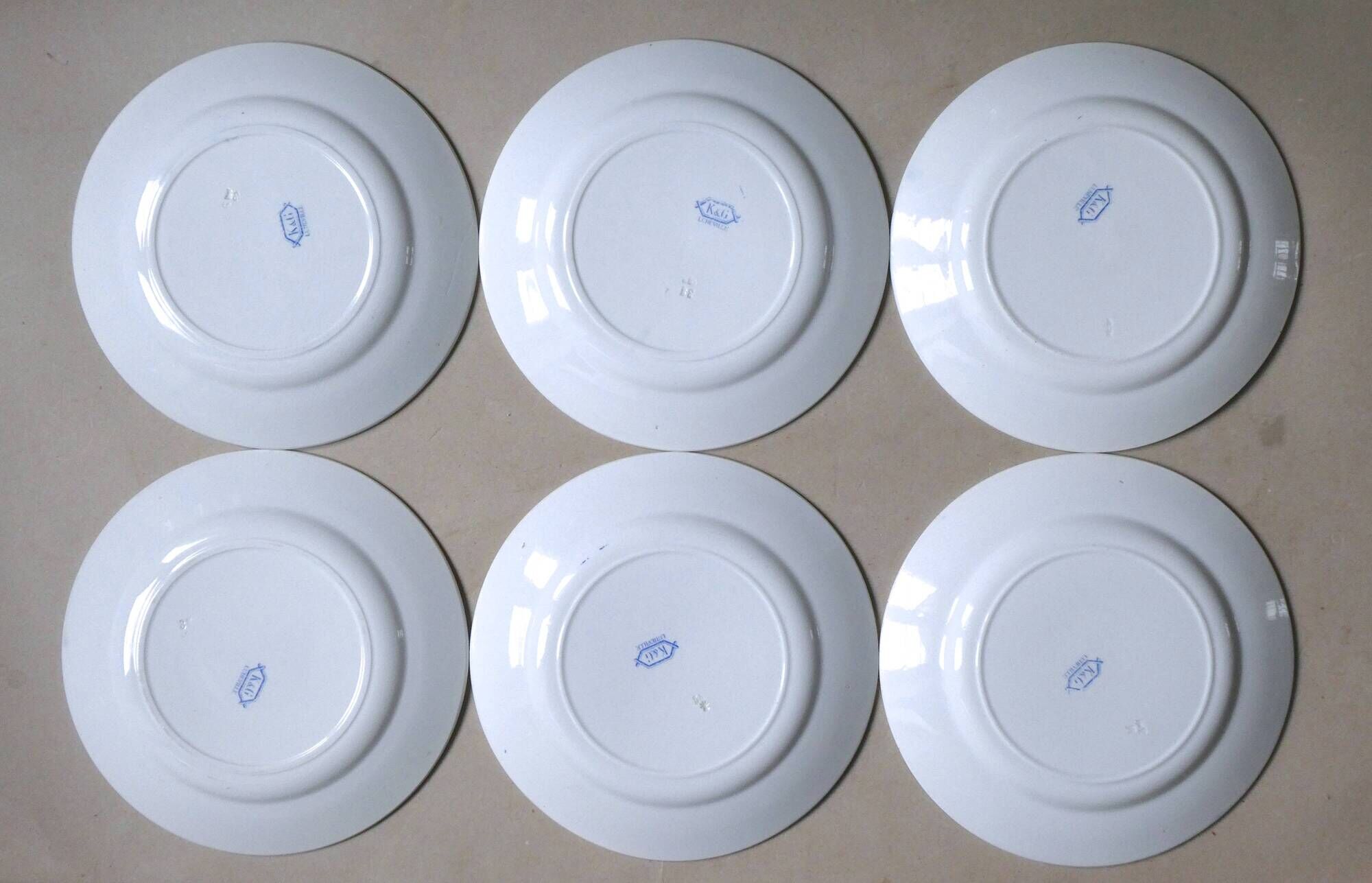 Lot de 6 assiettes KG Luneville décor bleu