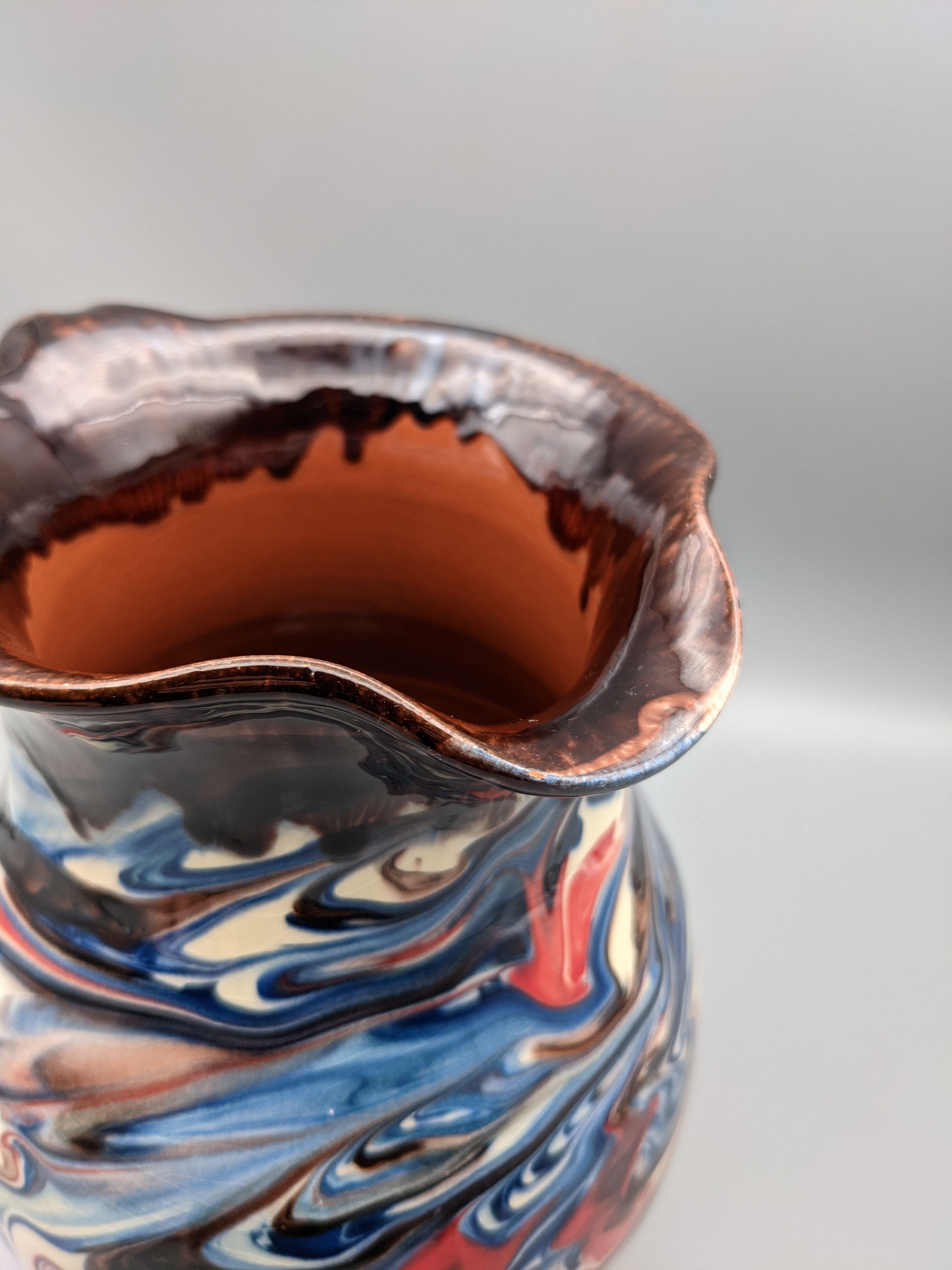 Pitcher broc cruche multicolored coulure in glazed terracotta 2 liters