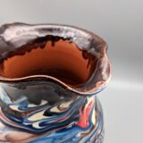 Pitcher broc cruche multicolored coulure in glazed terracotta 2 liters