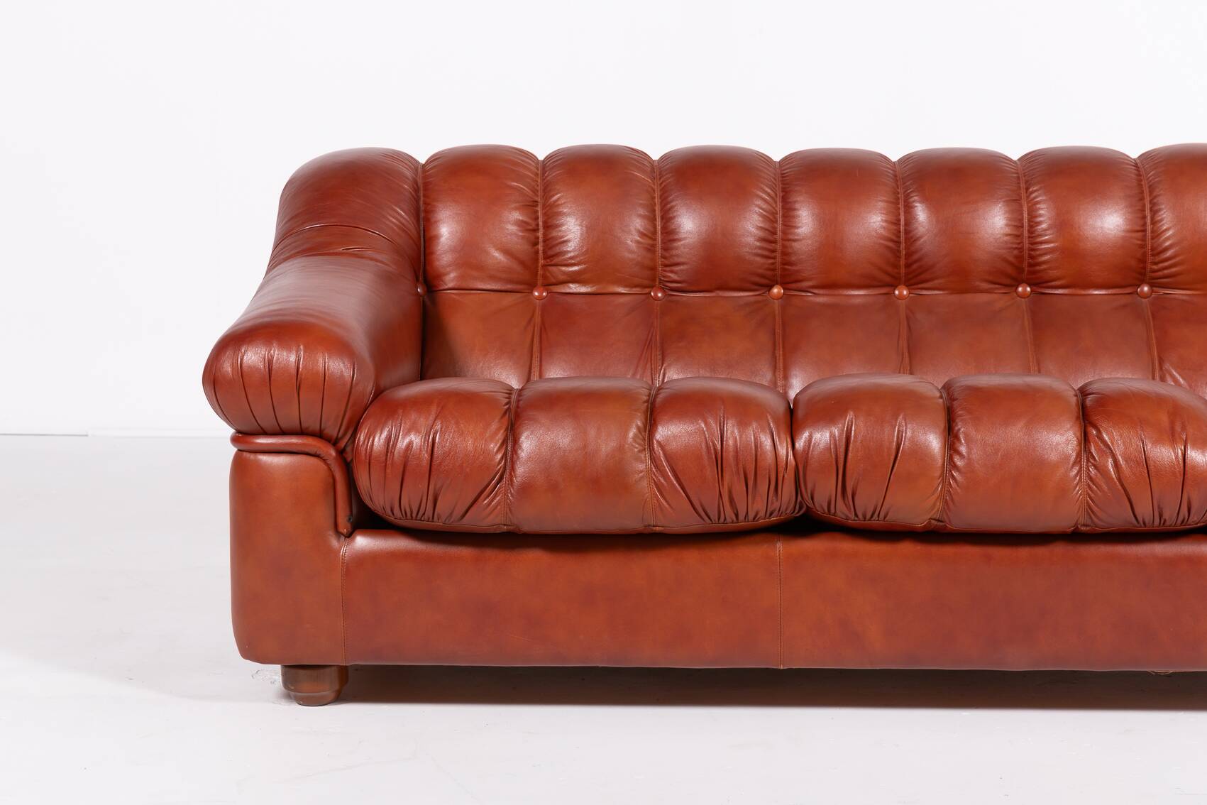 Sculptural Italian Modern three seat leather sofa, 1970’s
