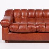 Sculptural Italian Modern three seat leather sofa, 1970’s