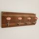 Vintage wall coat rack – 4 powder pink ceramic hooks – 40 cm