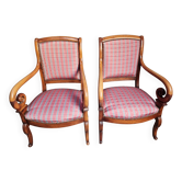 Paire de fauteuils français en noyer – style Restauration – années 1950