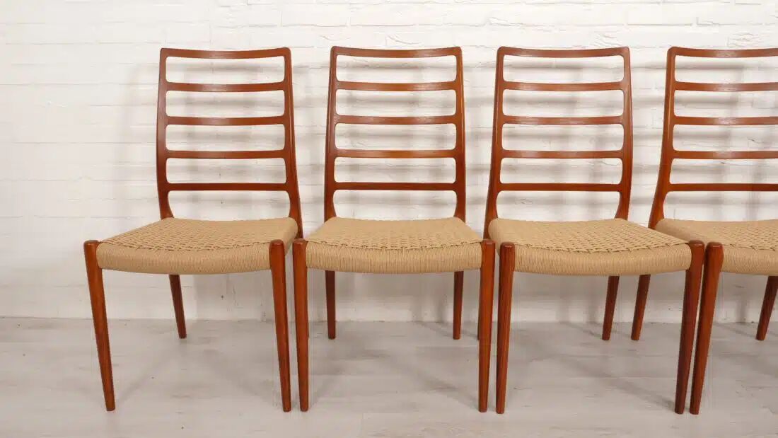6 x vintage dining chairs | Niels Otto Møller | Model 82 | Papercord | Teak