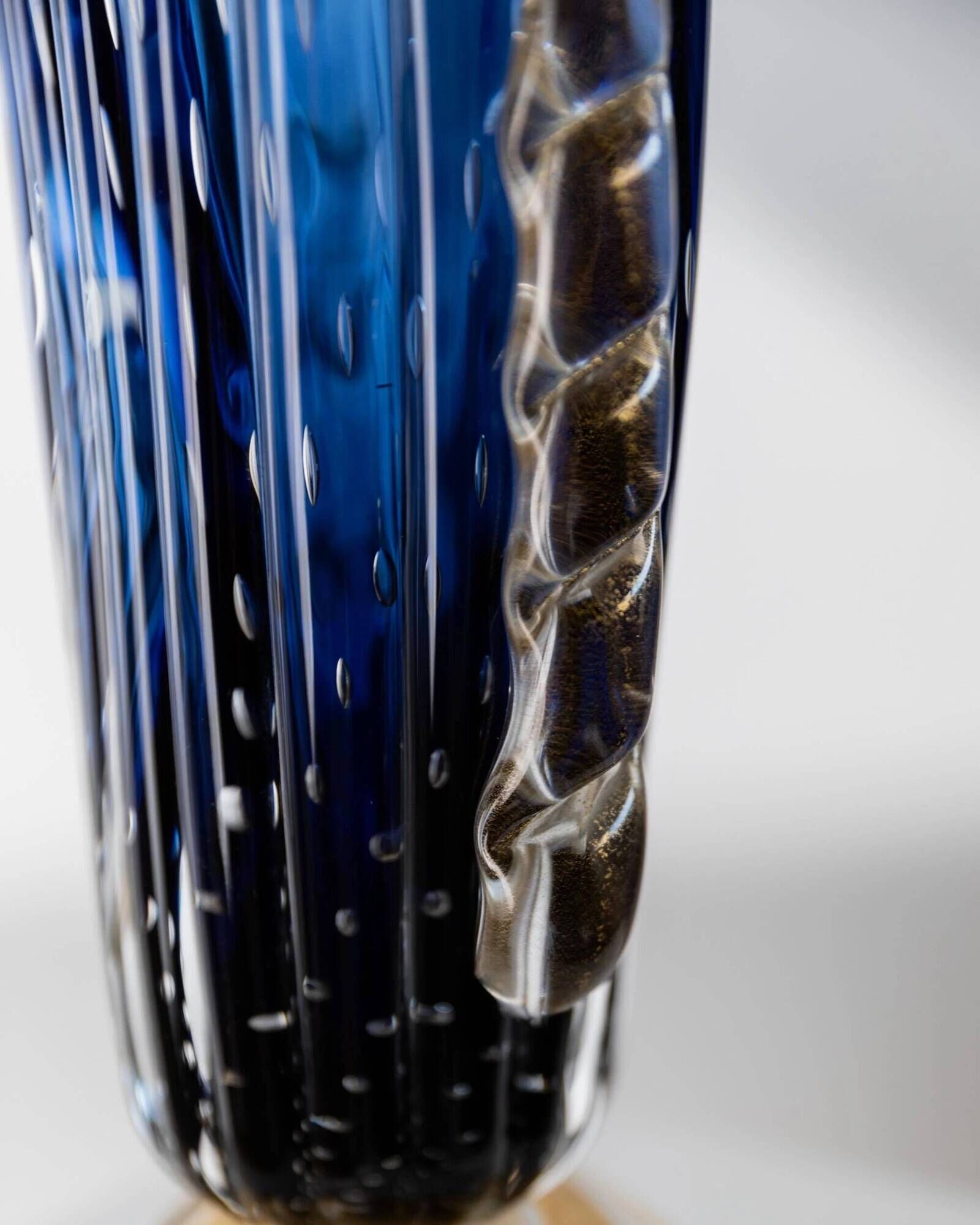 Vintage Murano glass vase by Barovier, royal blue with gold, 1960s.